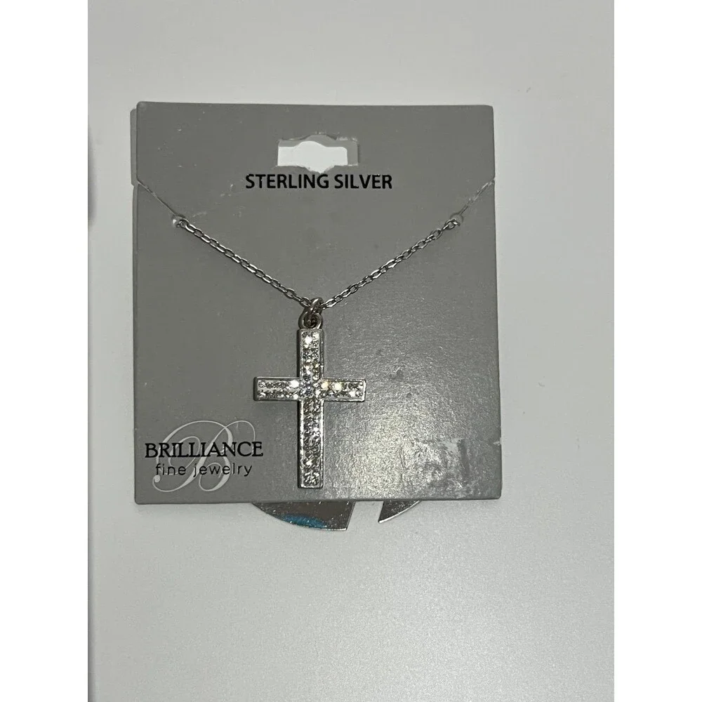 Cross pendant Necklace 925 Sterling Silver crystal details very sparkly new